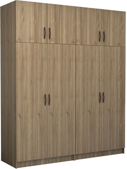 Victoria Τετράφυλλη Ντουλάπα με Πατάρι 200x60x240cm Καρυδί