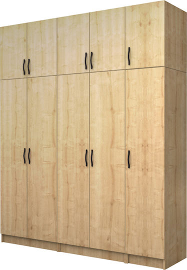 Vivian Πεντάφυλλη Ντουλάπα με Πατάρι 200x51.8x240cm Φυσικό Οξιάς