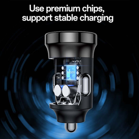 Yesido Y73 Handy-Autoladegerät 30W 3A Schnellladen mit Anschlüssen 1xUSB 1xType-C zusammen mit Lightning Kabel Schwarz