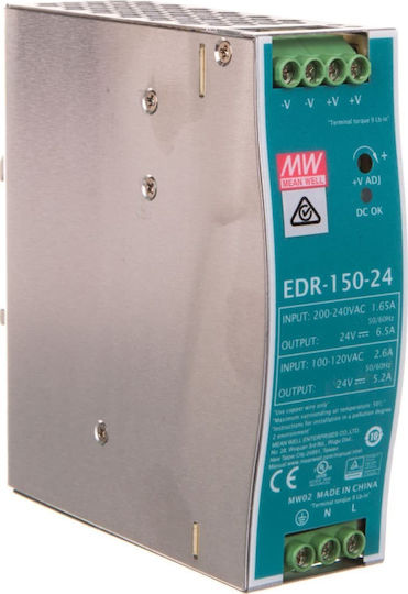 Mean Well EDR150-24 DIN Rail Power Supply 6.5A/24V/156W