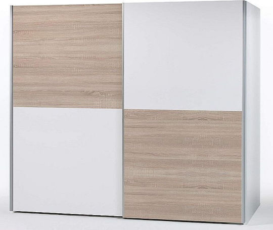 Δίφυλλη Ντουλάπα Συρόμενη 270x60x210cm Λευκό, Φυσικό Sonoma