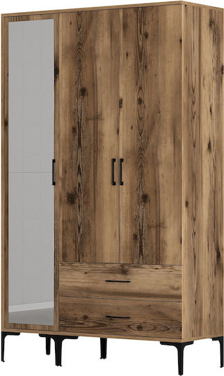 SteweHome Kleiderschrank Schlafzimmer mit Spiegel 3 Dreifachtür 2 Schubladen Karydi 120x47,5x201,4cm