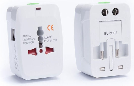 Travel Power Αντάπτορας Πρίζας από Universal σε Universal με 2 Θύρες USB