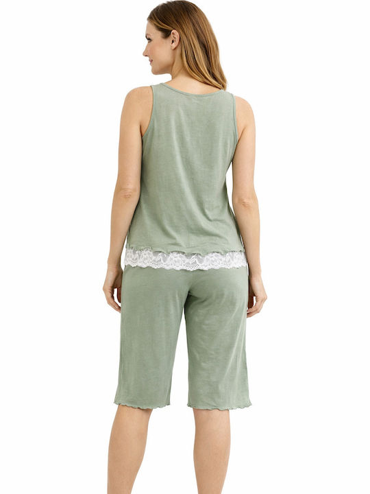 Relax Lingerie Καλοκαιρινό Γυναικείο Σετ Πιτζάμας Βαμβακερό Λαδί