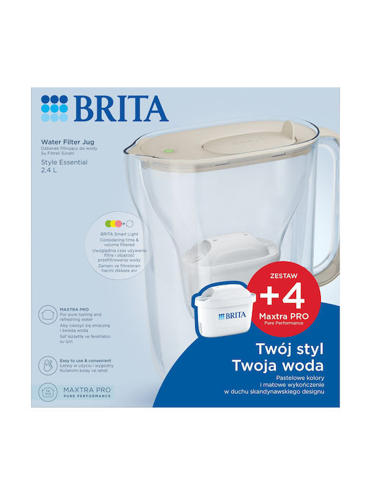 Brita Style Essential Serving Jug Plastic with Filter 2400ml 4 Pieces