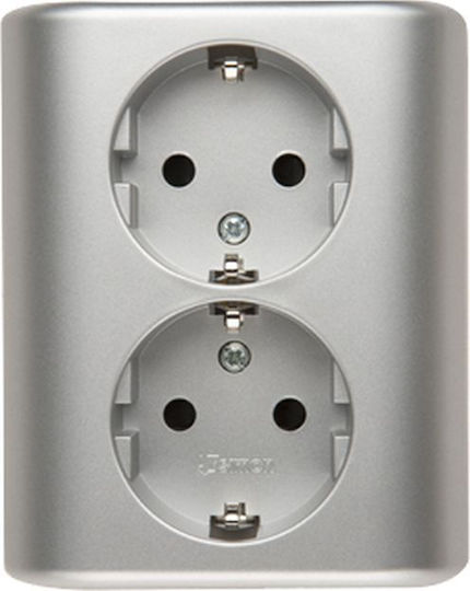 Simon 54 Surface-mounted Schuko Double Power Socket Screens Scandinavian Version Quick-release Silver Matt Egsz2snz/43