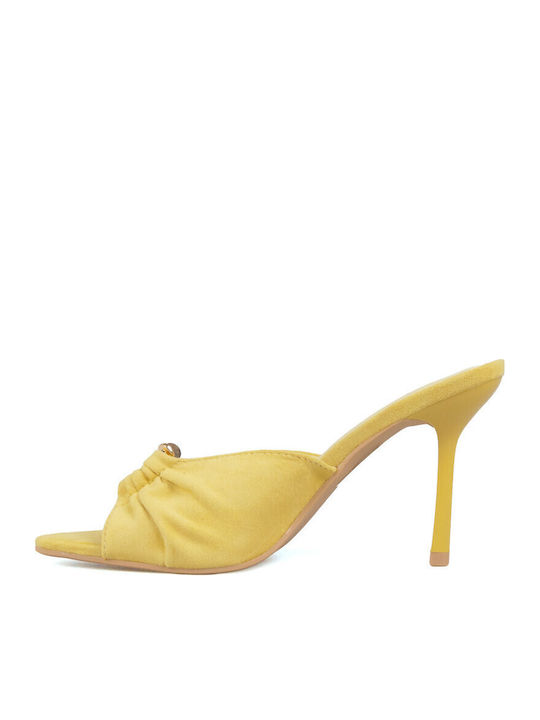 Suede Mules With High Heel In Blonde Colour