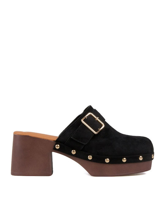 Suede Mules With High Heel In Black Colour