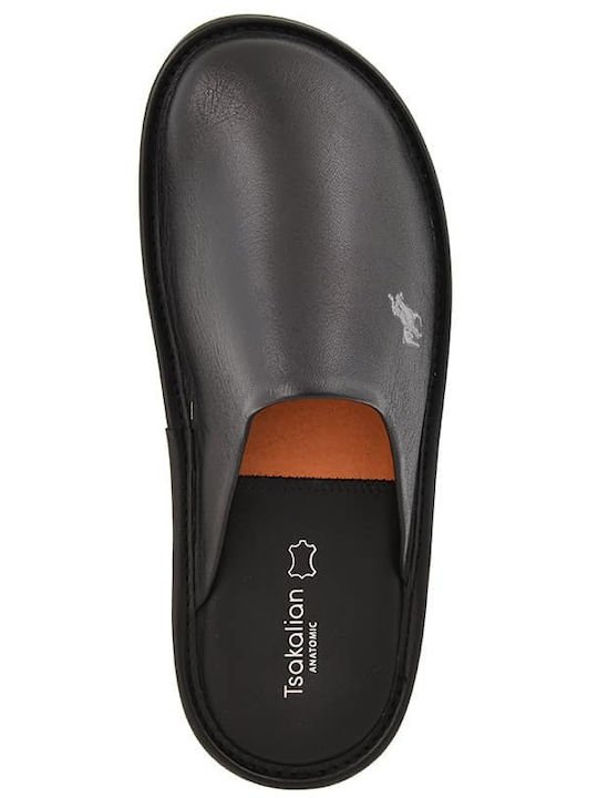 Leather Winter Men's Black Slippers 13581-Black