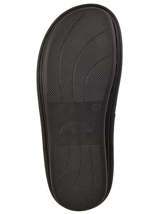 Leather Winter Men's Black Slippers 13581-Black