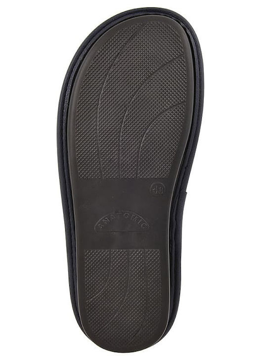 Leather Winter Men's Black Slippers 13581-Black