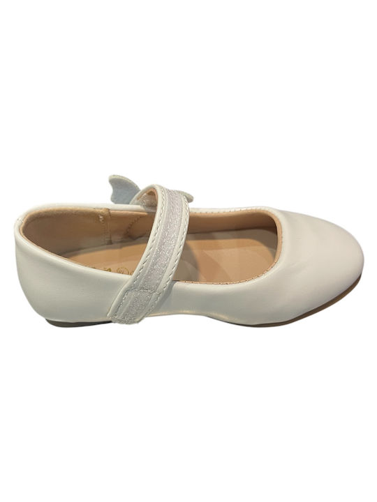 Kids Ballerinas with Hoop & Loop Closure White