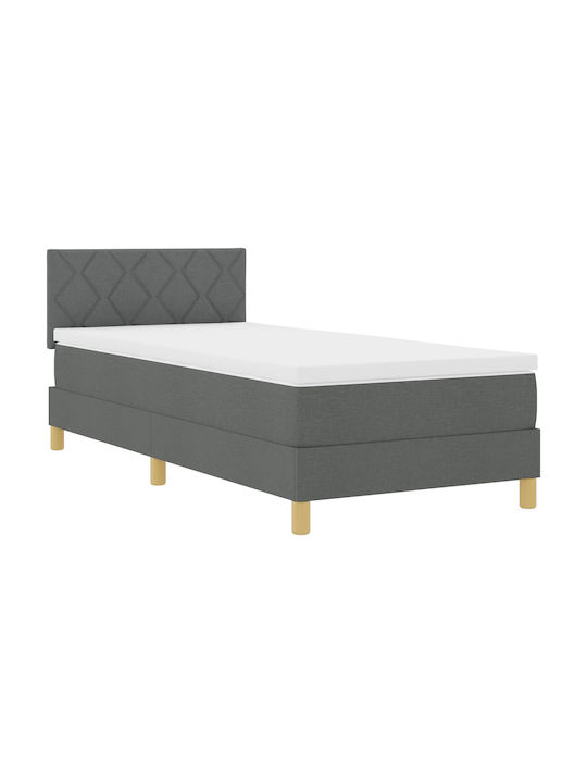 Single Upholstered Bed with Fabric Dark Gray with Mattress 90x200cm