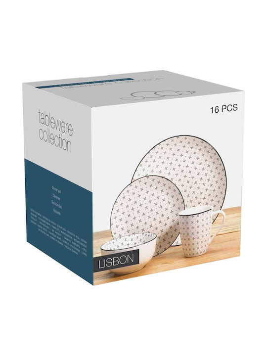 Excellent Houseware Geschirrset aus Porzellan Weiß 16Stück