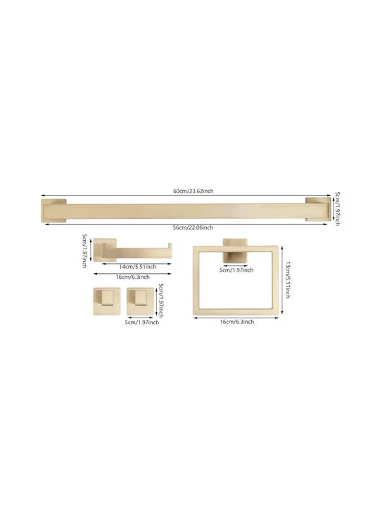 Naron Wall Mounted Bathroom Accessory Set Inox Gold 5 Pieces
