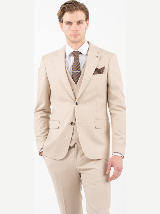 Men's Suit with Vest Beige