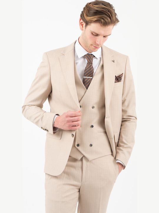 Men's Suit with Vest Beige
