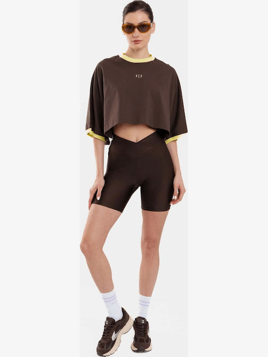 Γυναικείο Crop Top Βαμβακερό Κοντομάνικο Ριγέ Καφέ