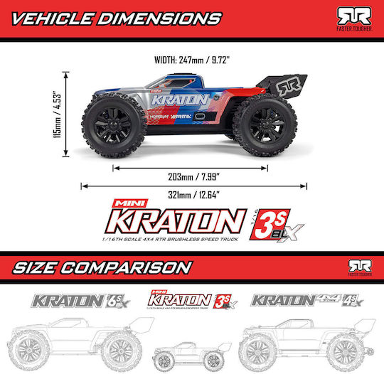 Arrma Mini Kraton 3s Радиоуправляем Камион Червен