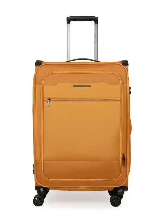Newcom Medium Fabric Orange Travel Suitcase with 4 Wheels Height 60cm