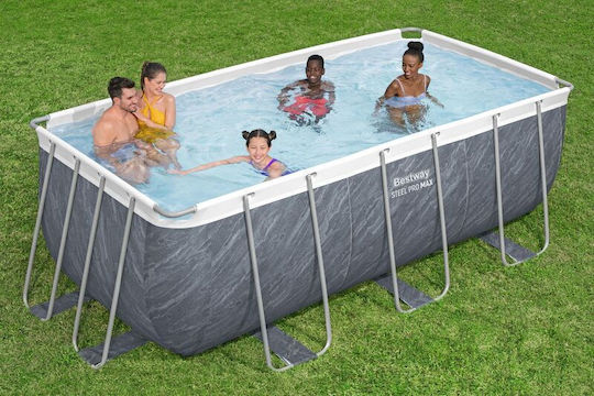 Bestway Schwimmbecken 8.124lt mit Metallic-Rahmen 412x201x122cm Grau