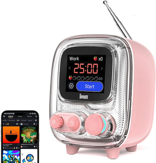 Divoom Tivoo 2 Ηχείο Bluetooth 5W με Ραδιόφωνο και Διάρκεια Μπαταρίας έως 8 ώρες Ροζ