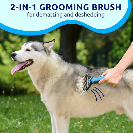 Brush for Long-Haired Dogs Double Sided for Coat Cleaning Blue
