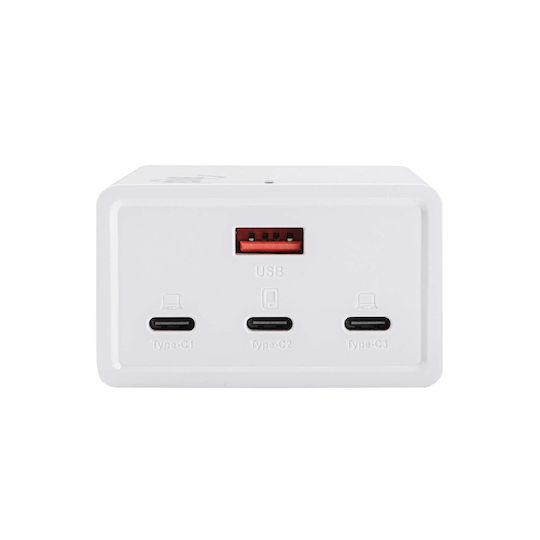 Akyga Suport de Încărcare GaN cu Port USB-A și 3 Porturi USB-C 140W Livrarea energiei în culoarea Alb (AK-CH-25)