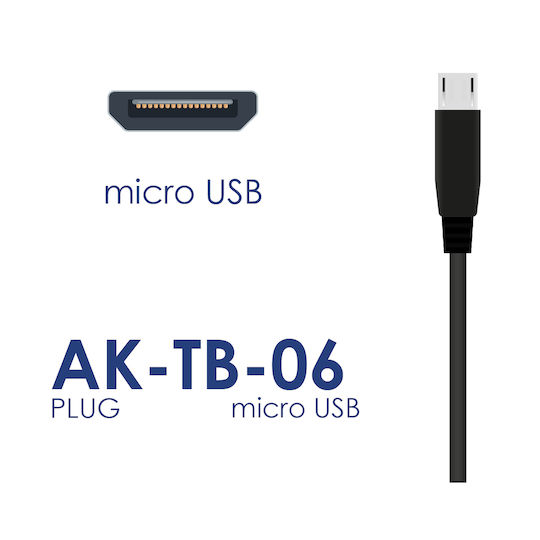 Akyga Charger with Built-in Cable micro USB 12.5W Blacks (AK-TB-06)