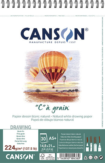 Μπλοκ Canson Σπιραλ Σχεδίου Ca Grain A5+ 224gr 30φ