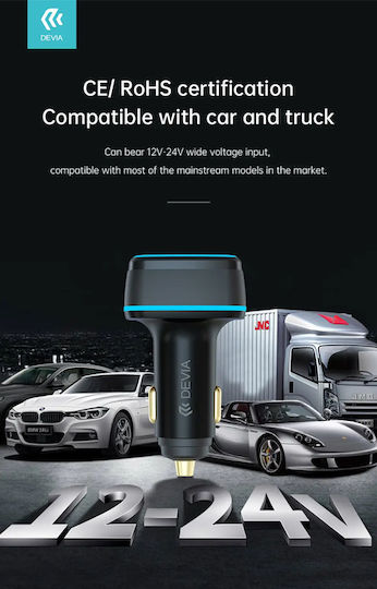 Devia Extreme Auto-Ladegerät 115W Schnellladung mit Anschlüssen: 1xUSB 2xType-C Schwarz Farbe