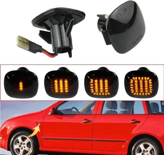 Carro Πλαϊνά Φλας Φτερού Audi A3 8l 96-00 A4 B5 94-98 Skoda Octavia 97-04 Fabia 00-04 Τετράγωνα Led Dynamic Φιμέ 2 Τεμάχια Ca-012183