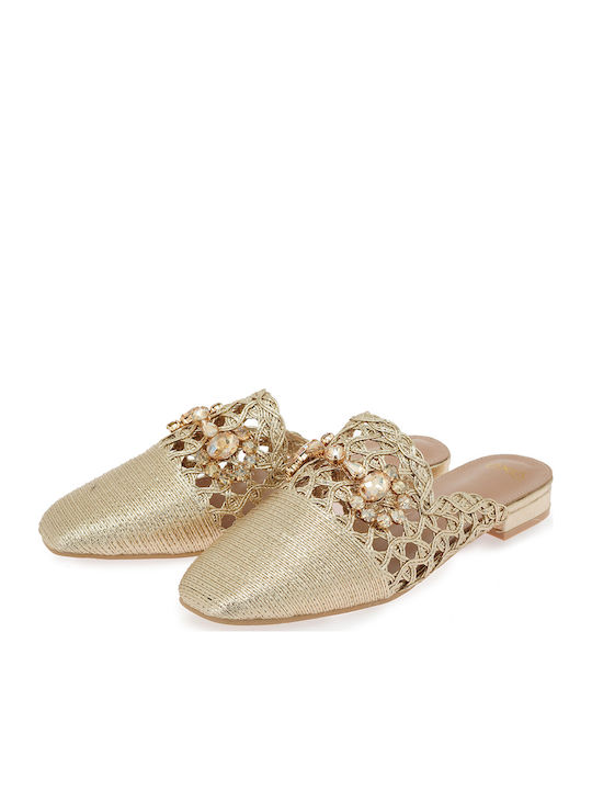 Pantofi Mules Dama Flat În Culoare Aurie
