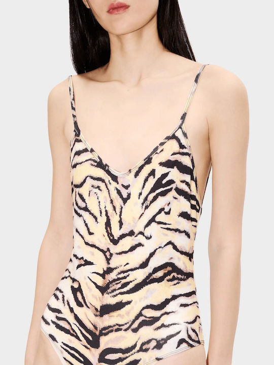One Piece Swimsuit Floral Brown