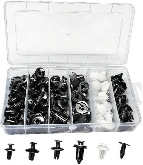 Autoline Set Car Body Clips 100 Pieces Black White Plastic Pp
