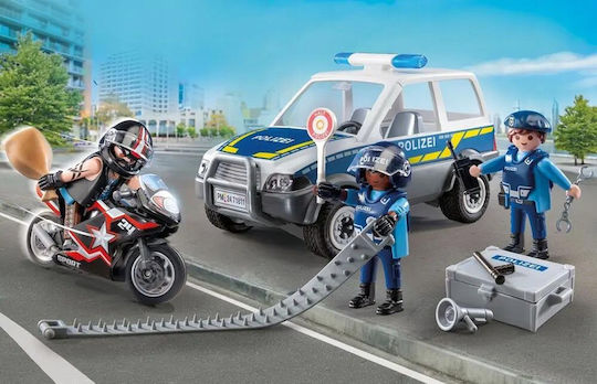 Playmobil Екшън герои Action Heroes Блокада на полицията и крадец с мотоциклет за 4-10 години