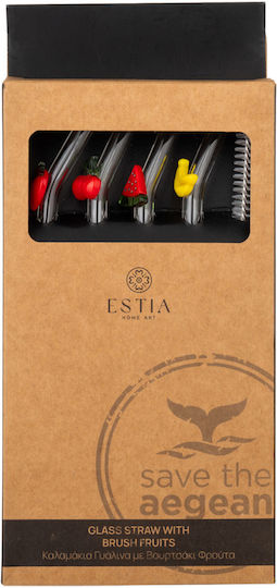 Estia Καλαμάκια Γυάλινα με Βουρτσάκι 4τμχ