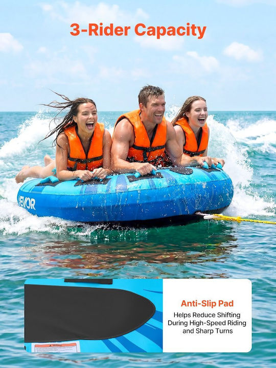 Towable Tubes Vevor Boats Inflatable Tubes Towable Boats 3 Person Tube Water Sports Capacity 231 Kg Boat Pull Non Slip Cushion Full Nylon Cover Padded Handles Safety Valve
