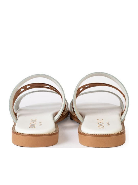 Leder Flache Damen Sandalen Weiß