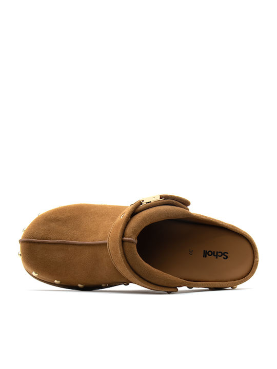 Pescura Suede Mules with High Heel in Tabac Brown Colour