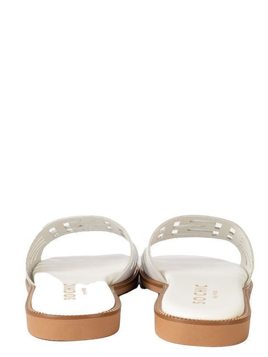 Leder Flache Damen Sandalen Weiß