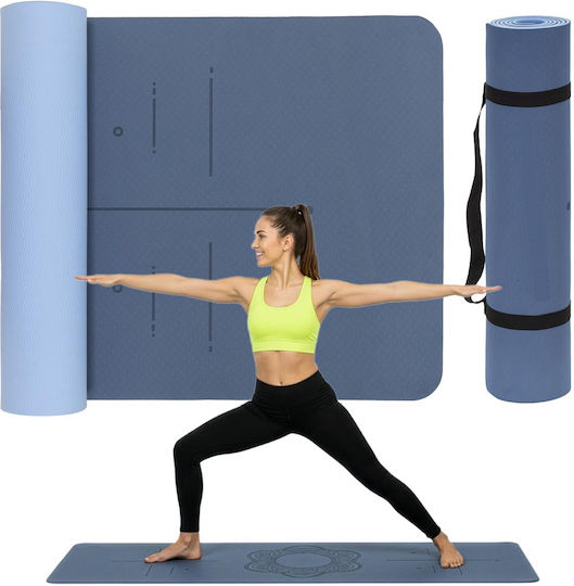 Sersimo Trainingsmatte Yoga Blau mit Tragegurt (183x61x0.6cm)