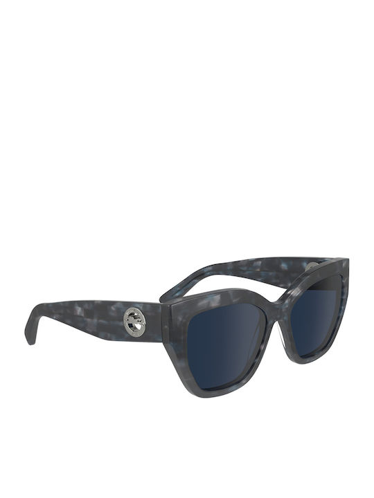 Longchamp Women's Sunglasses with Brown Tartaruga Horn-Rimmed Frame and Gray Lenses