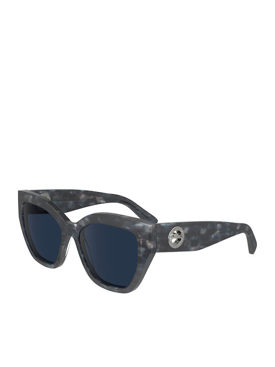 Longchamp Women's Sunglasses with Brown Tartaruga Horn-Rimmed Frame and Gray Lenses