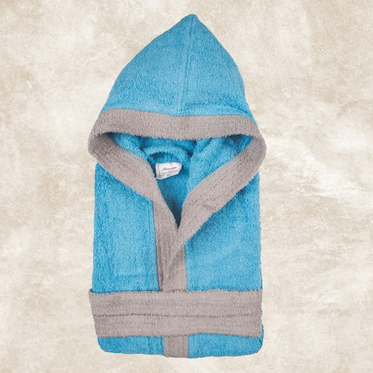 Flamingo Kids Hooded Bathrobe Tirqoise-grey