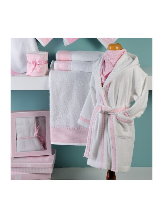 Down Town Home Παιδικό Μπουρνούζι White/pink με Κουκούλα Down Town Home Παιδικό Μπουρνούζι White/pink με Κουκούλα