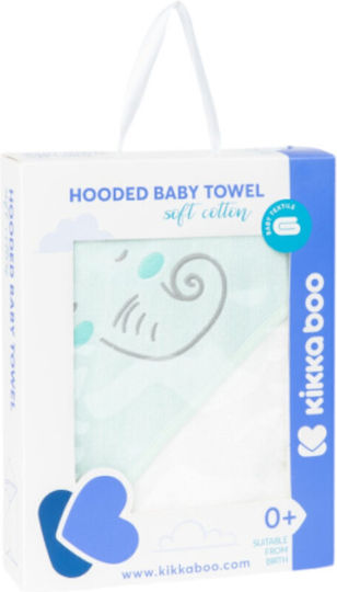 Kikka Boo Baby Bath Towel-Bathrobe Hooded Elephant Time Green 90x90cm