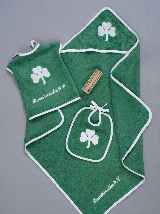 Palamaiki Baby Hooded Bathroom Set Official Team Licensed Panathinaikos Green 75x75cm