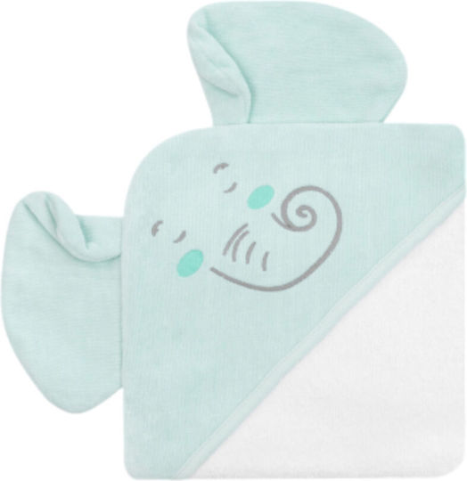 Kikka Boo Baby Bath Towel-Bathrobe Hooded Elephant Time Green 90x90cm