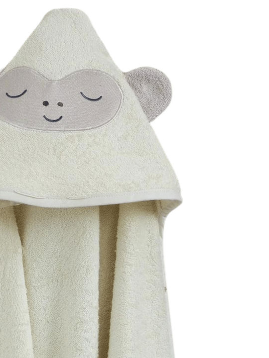 Nima Baby Bath Towel Hooded Zoo Party Ecru 75x75cm